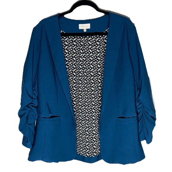 Skies Are Blue Jackets & Blazers - Skies Are Blue Womens Blazer Size 2XL XXL Raja Open Shirred Ruched Sleeve Office